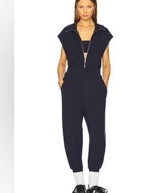 New Varley Madelyn  Navy Zip-Front Jumpsuit Anthropologie 2026 XS
